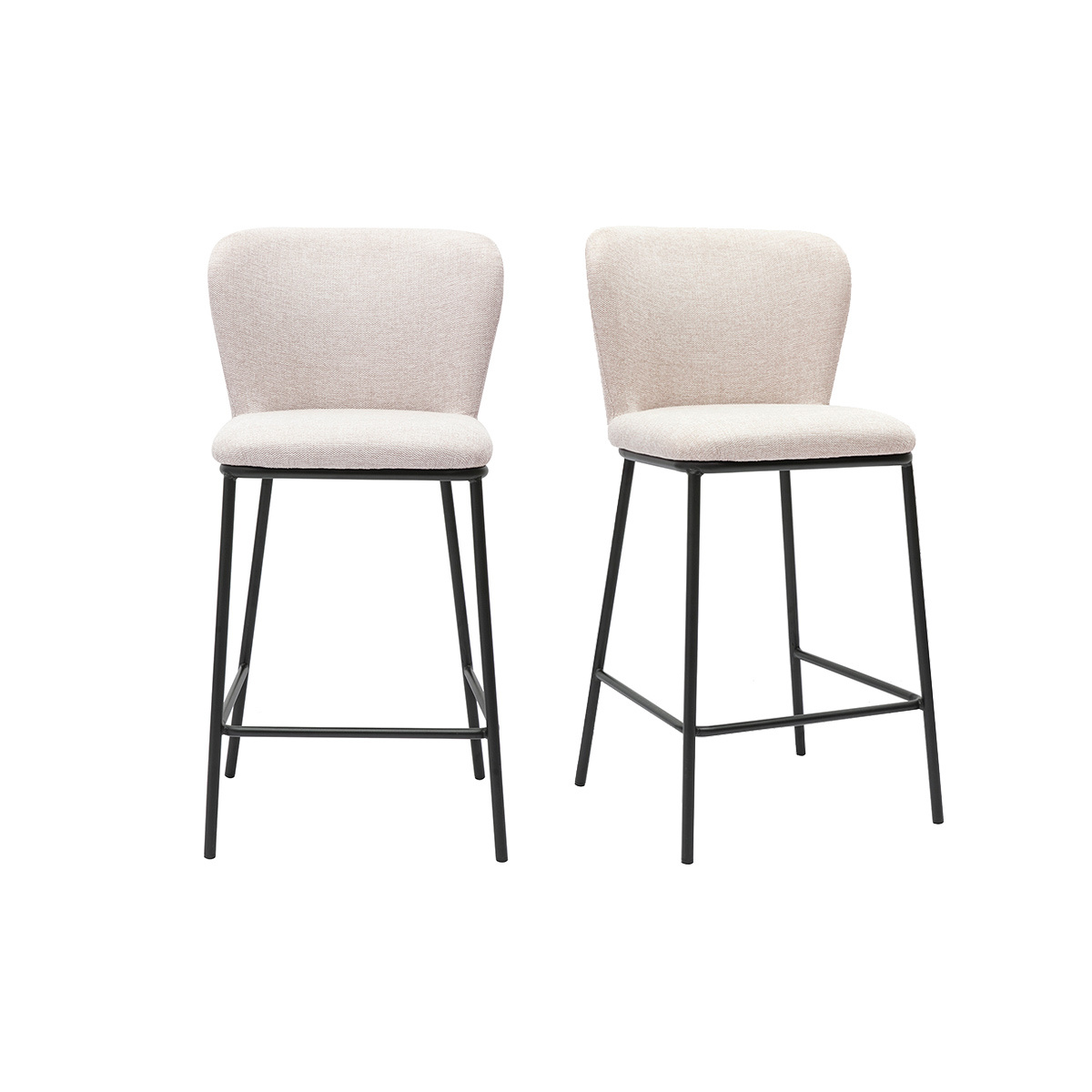 Tabourets en tissu effet velours texturé beige et métal noir (lot de 2) LISOR