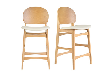 Tabourets scandinaves en bois clair fr&ecirc;ne et blanc (lot de 2) ELTON