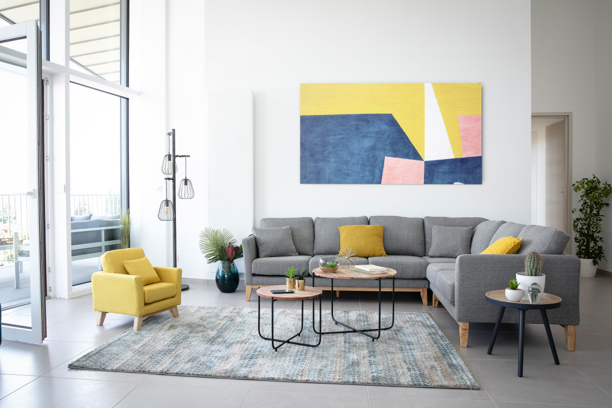 Tapis � motif graphique bleu, marron et gris 160 x 230 cm EPIS