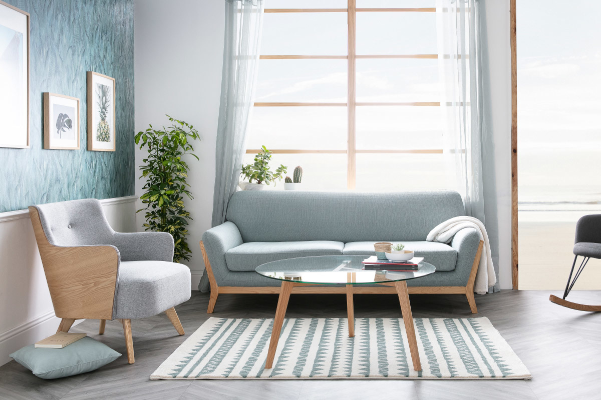 Tapis � motifs graphiques bleu clair 120 x 170 cm TAYA