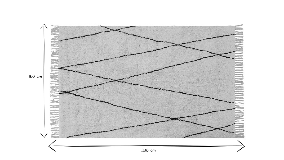 Tapis berbère à franges en coton écru 160 x 230cm HODNA