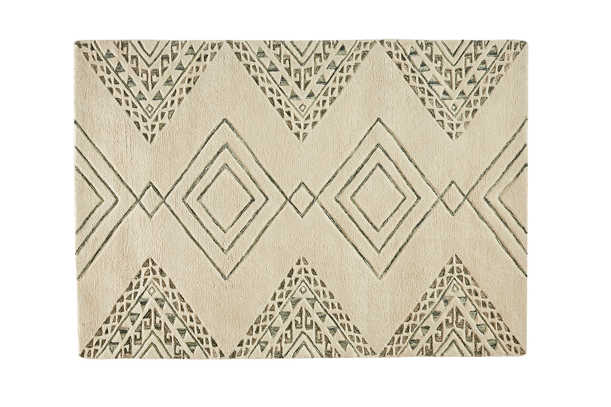 Tapis berb�re tiss� � la main �cru et vert 160 x 230 cm SONGE