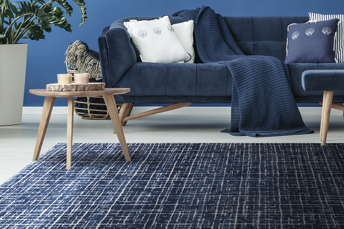 Tapis bleu � motif graphique 200 x 290 cm SAPHIR