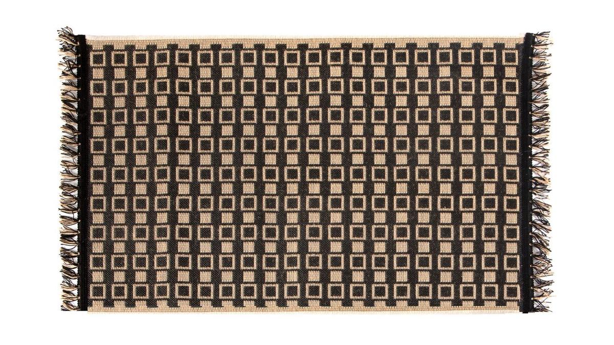 Tapis / Descente de lit avec motif graphique naturel et noir 60 x 110 cm DAMA
