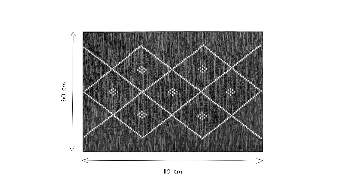 Tapis / Descente de lit pour l'intérieur et l'extérieur noir et blanc 60 x 110 cm ASMA