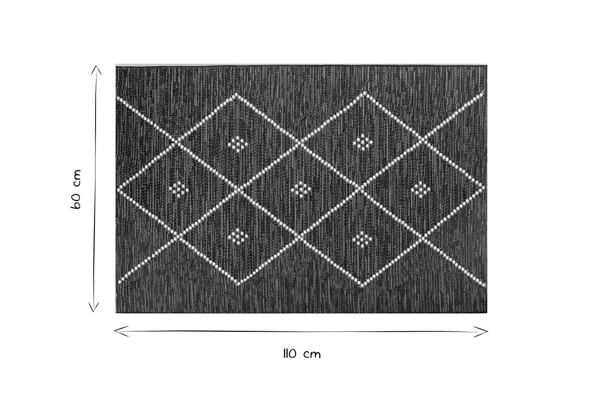 Tapis / Descente de lit pour l'int�rieur et l'ext�rieur noir et blanc 60 x 110 cm ASMA