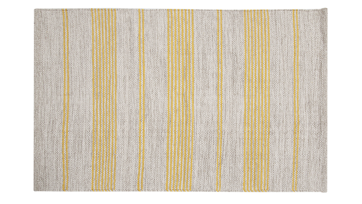 Tapis / Descente de lit rectangulaire beige à rayures jaunes 50 x 80 cm CABOURG