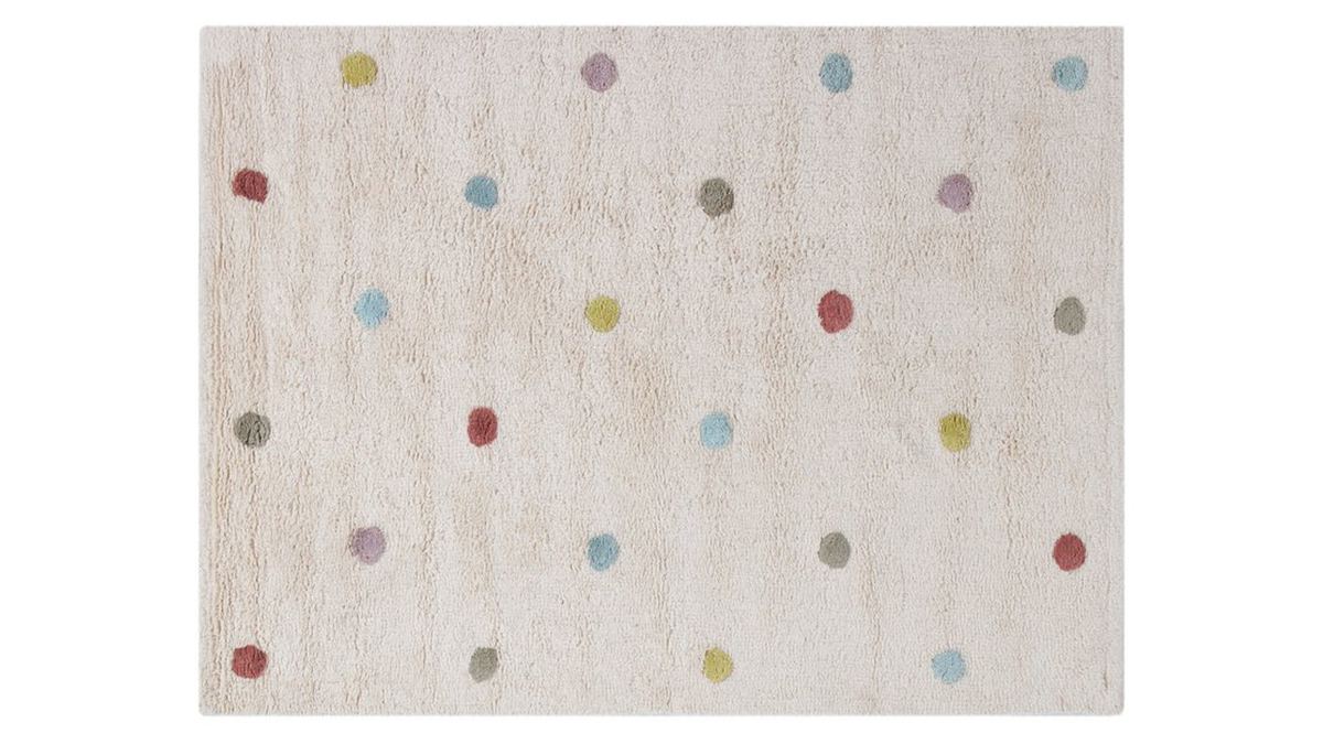 Tapis enfant en coton beige motif pois multicolore 100 x 150 cm