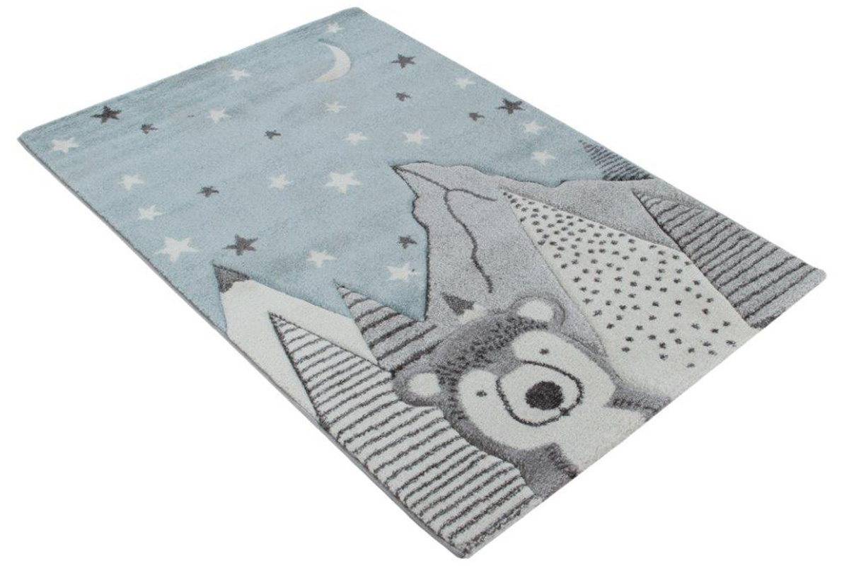 Tapis enfant motif ours gris et bleu 100 x 150 cm TITI