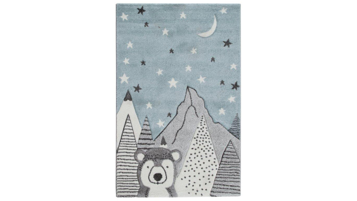 Tapis enfant motif ours gris et bleu 100 x 150 cm TITI