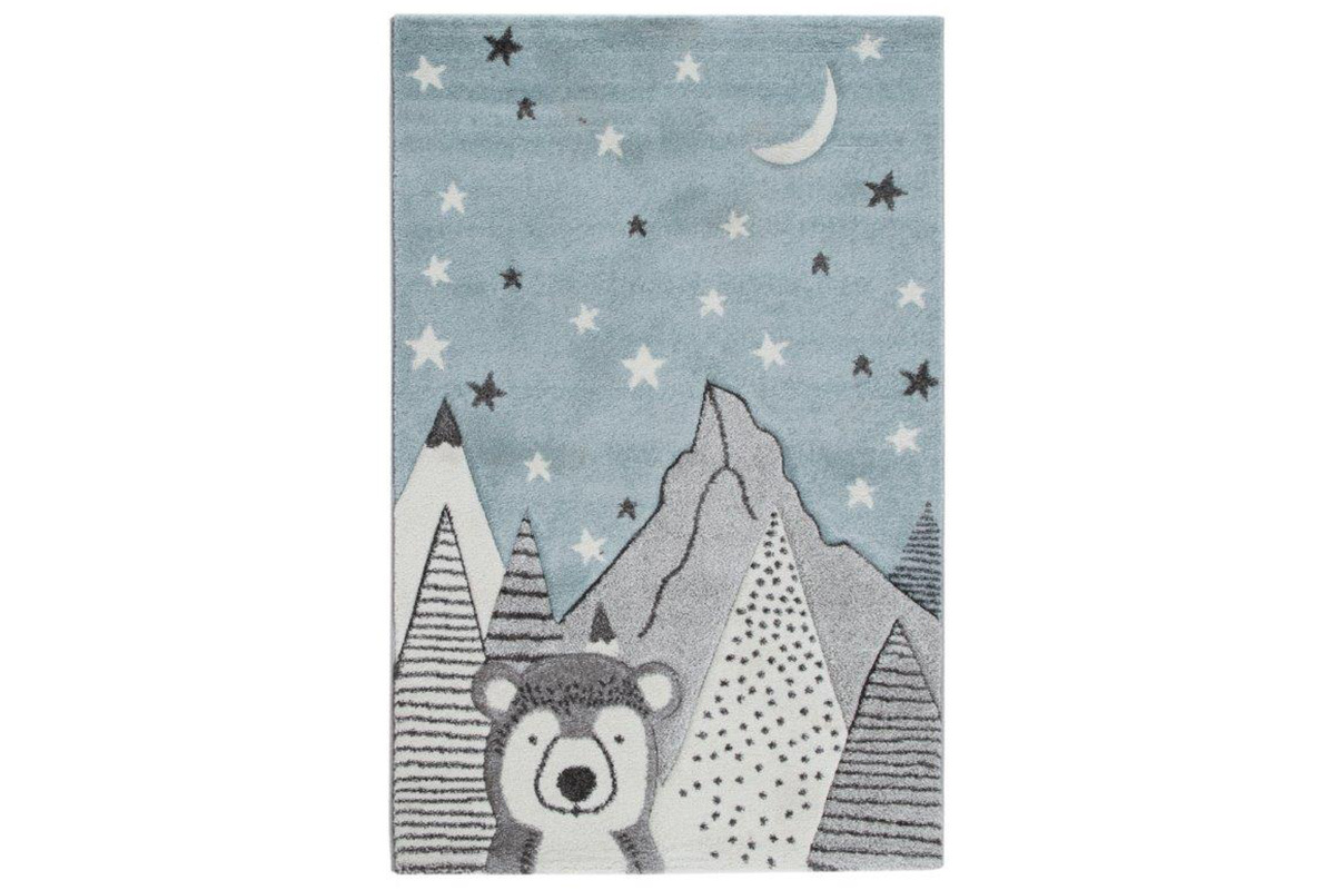 Tapis enfant motif ours gris et bleu 100 x 150 cm TITI