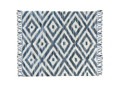 Tapis ethnique en coton bleu et blanc 160 x 230 cm ACANTE