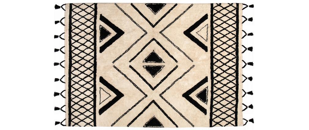 Tapis ethnique en coton noir et naturel 160 x 230 cm MAURI