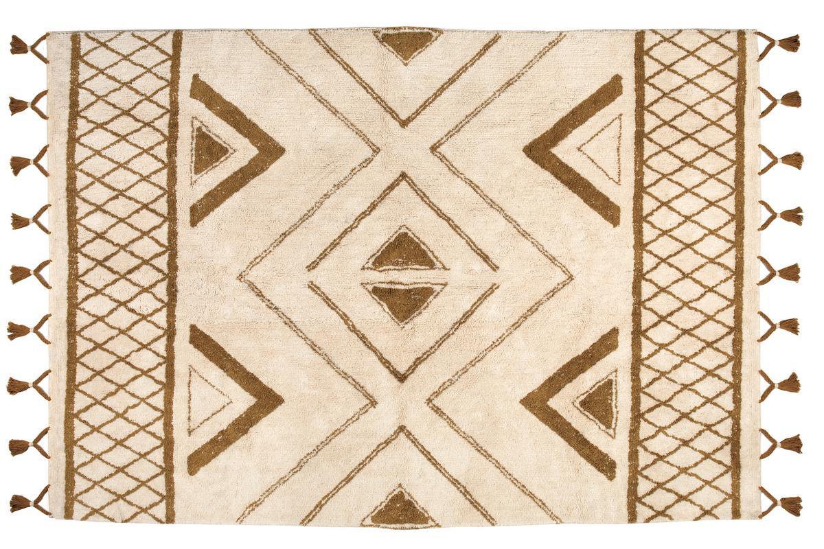 Tapis ethnique en coton ocre et naturel 160 x 230 cm MAURI