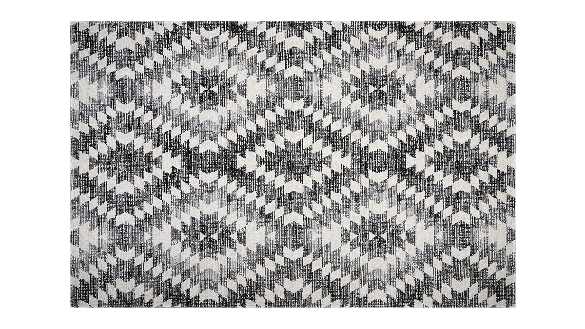 Tapis ethnique motif losange gris noir intérieur extérieur 150 x 220 cm PIXO