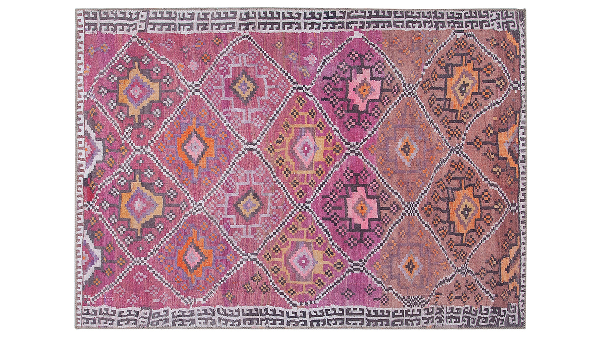 Tapis ethnique rose à motifs L160 x L230 cm ALEV