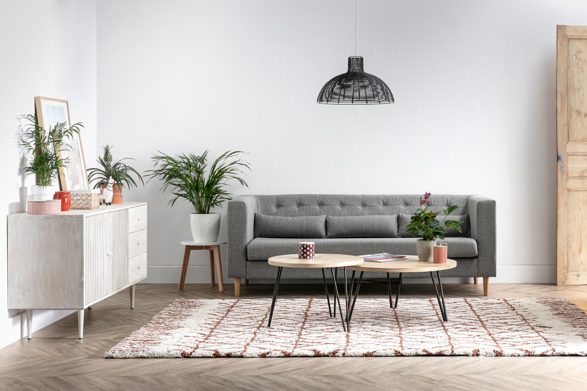 Tapis moderne beige et rouge tomette 200 x 290 cm PALMERAIE