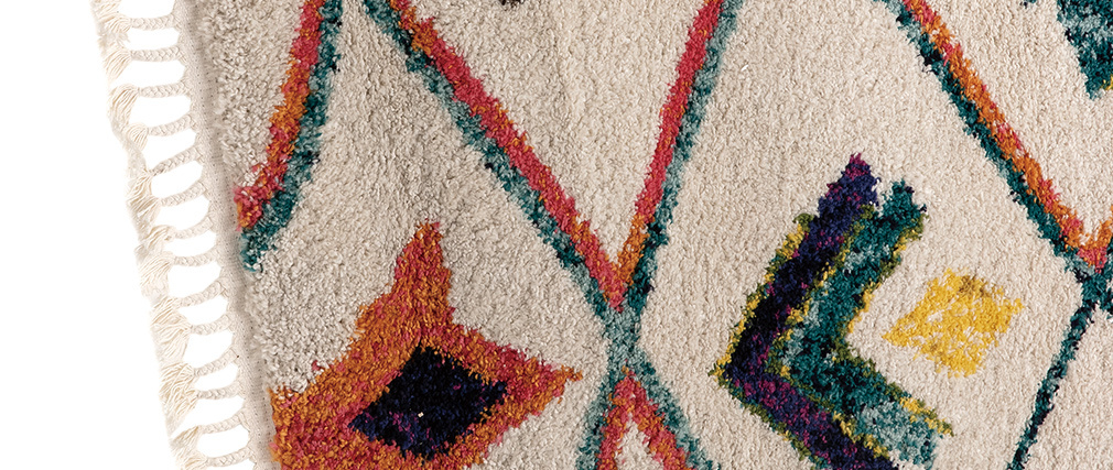 Tapis motif berbère multicolore avec pompons blancs L160 x L230 cm ALADIN