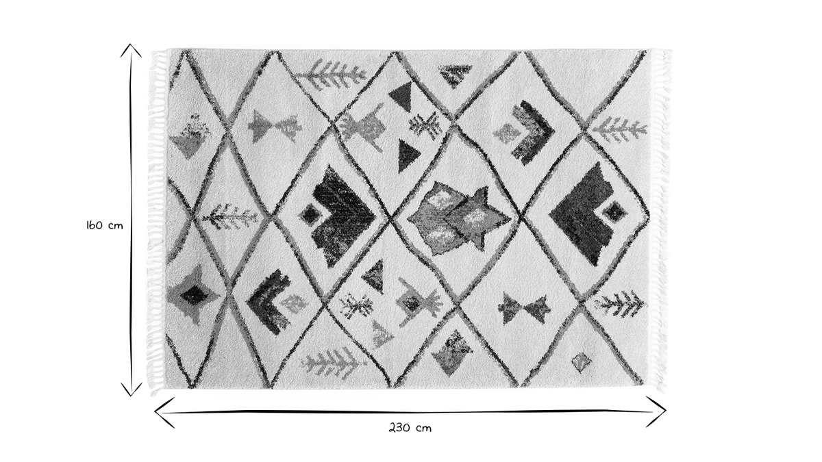 Tapis motif berbre multicolore avec pompons blancs L160 x L230 cm ALADIN