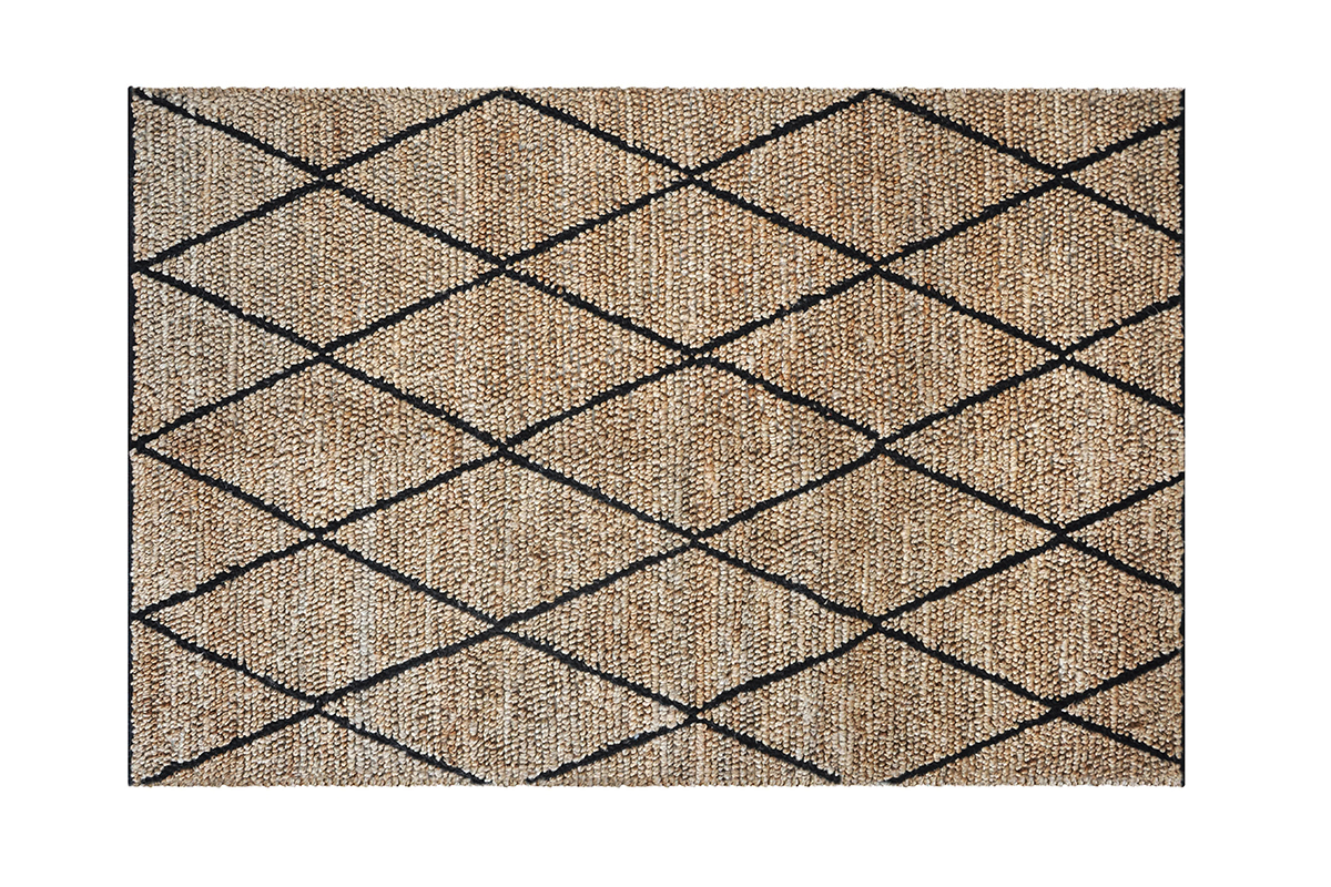 Tapis naturel motif losange noir 160 x 230 cm DOURA