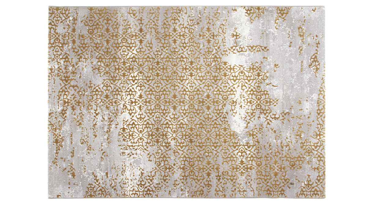 Tapis rectangulaire  motif arabesques aspect vieilli ocre et gris clair 160 x 230 cm MARSA