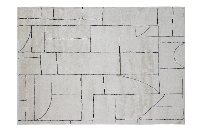 Tapis rectangulaire à motifs géométriques blanc cassé et noir 160 x 230 cm ENVY - Miliboo