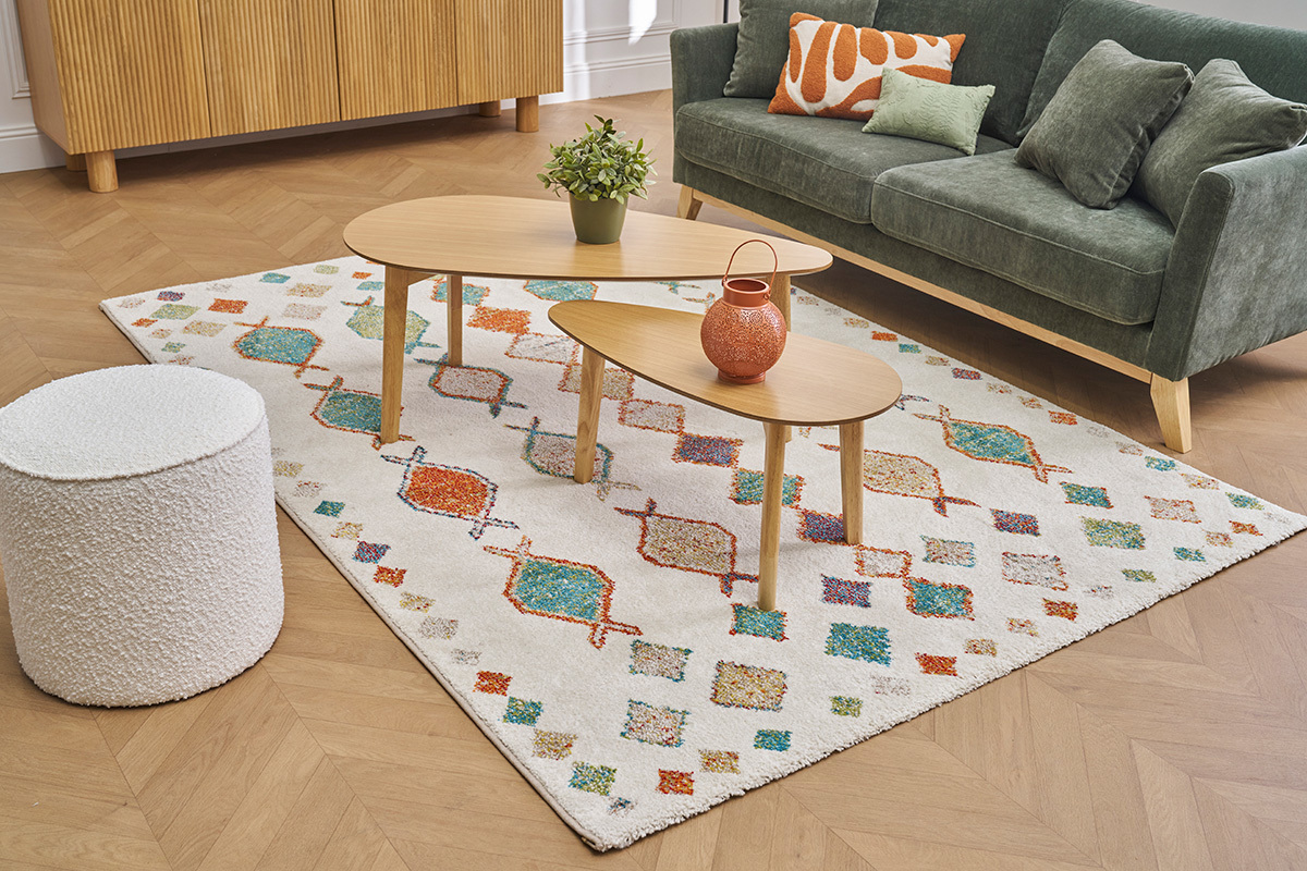 Tapis rectangulaire inspiration berbre beige  motifs multicolores 160 x 230 cm NAMI