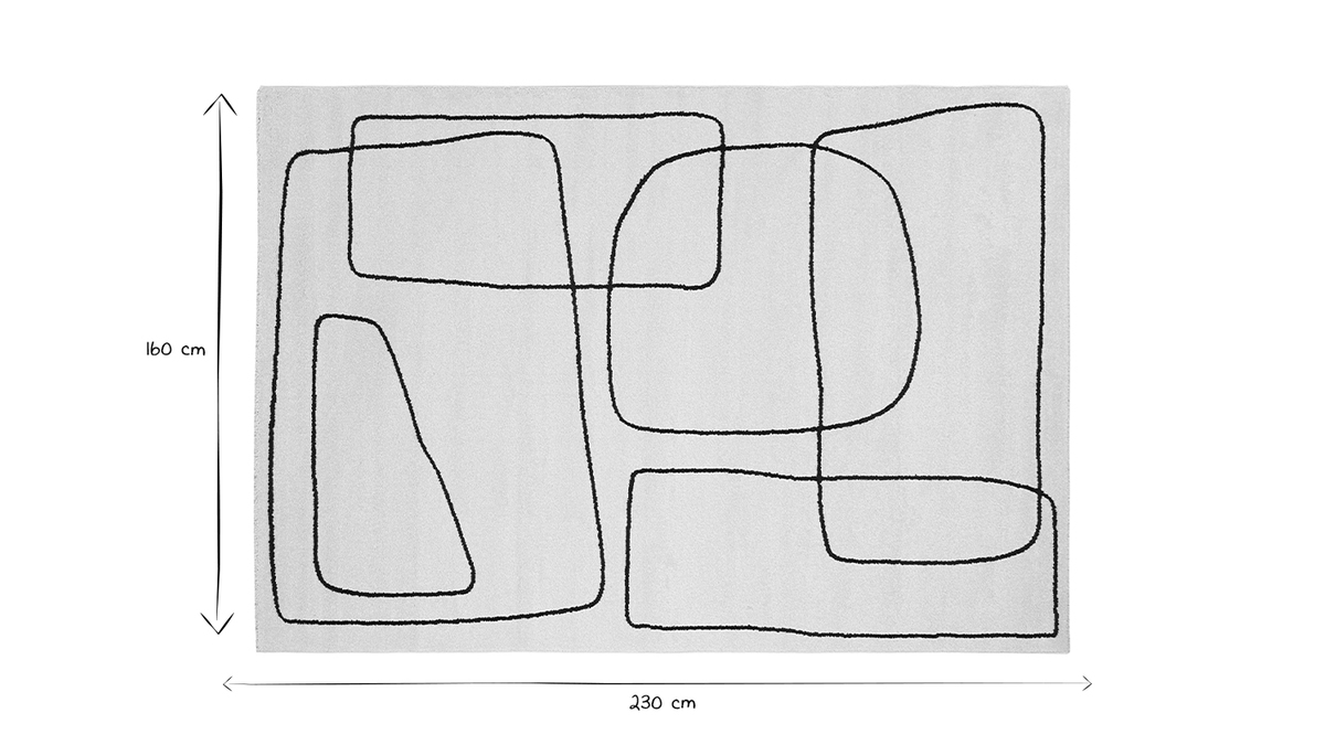 Tapis rectangulaire motif line art blanc cass et noir 160 x 230 cm TIANA