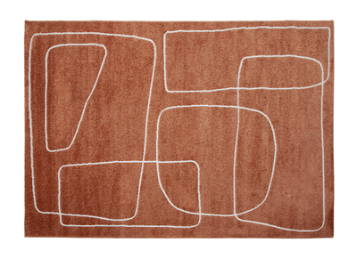 Tapis rectangulaire motif line art terracotta et blanc 160 x 230 cm TIANA