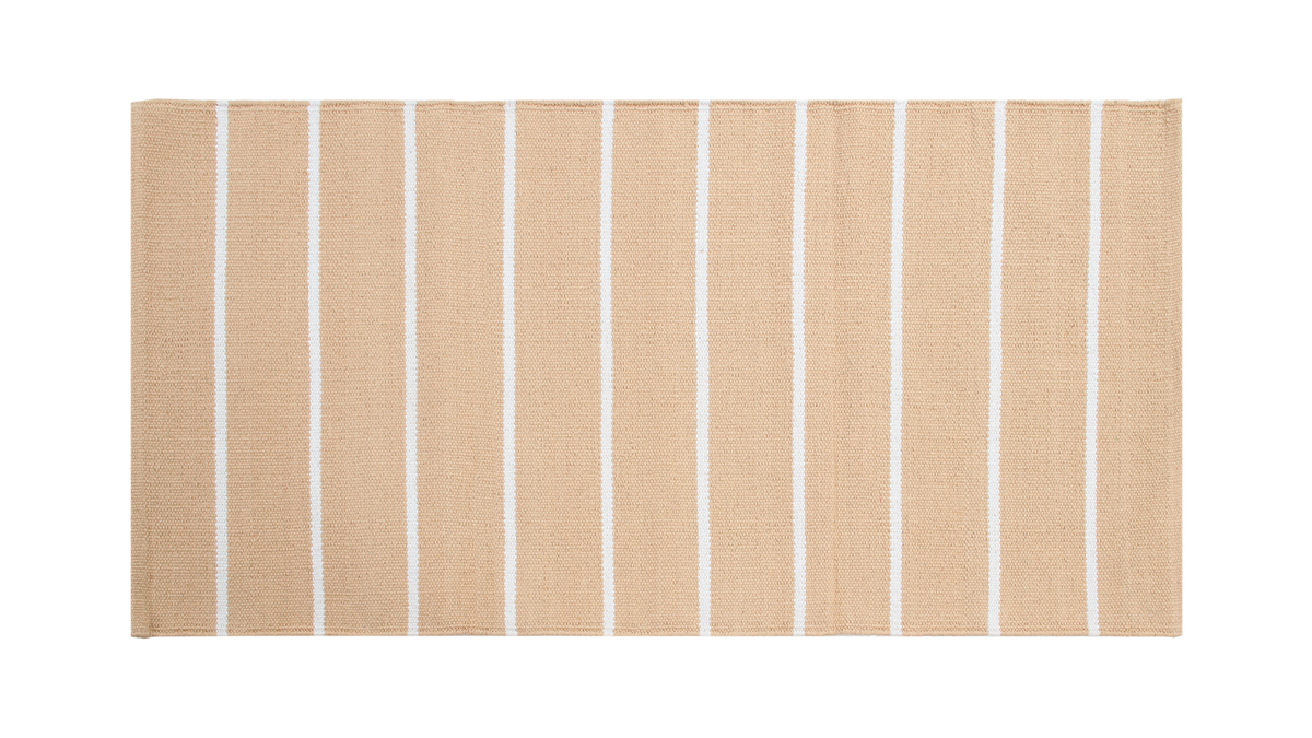 Tapis rectangulaire rayé beige et blanc 60 x 180 cm LANZA