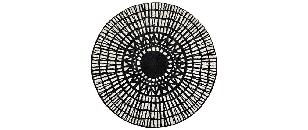 Tapis rond graphique noir D160 cm OLAPA