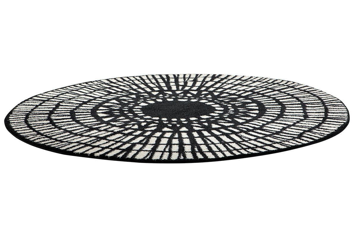 Tapis rond graphique noir D160 cm OLAPA