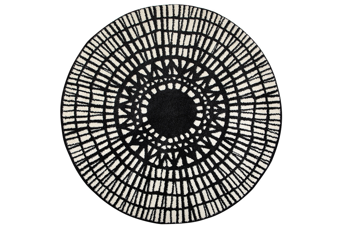 Tapis rond graphique noir D160 cm OLAPA