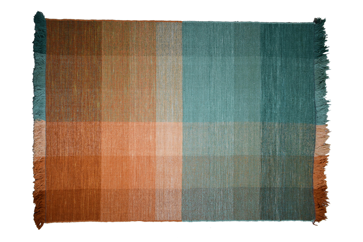 Tapis tiss� � la main bleu et orange 160 x 230 cm MARLEY