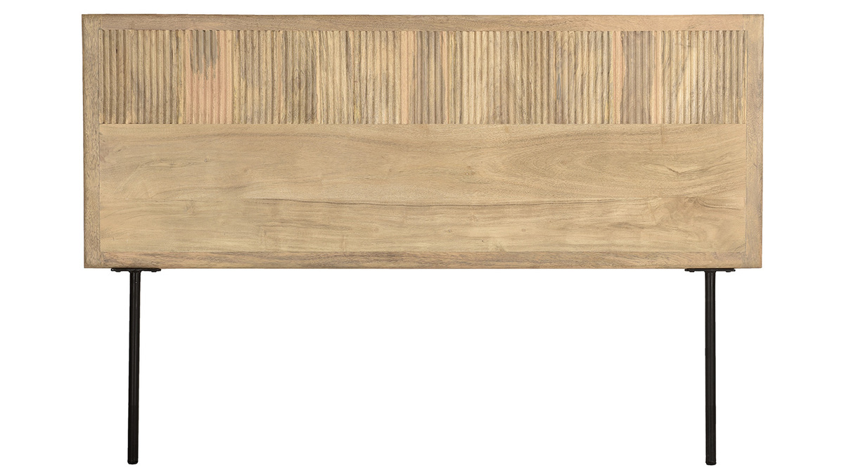 Tête de lit à accrocher en bois manguier massif gravé et métal noir L160 cm MORISSON