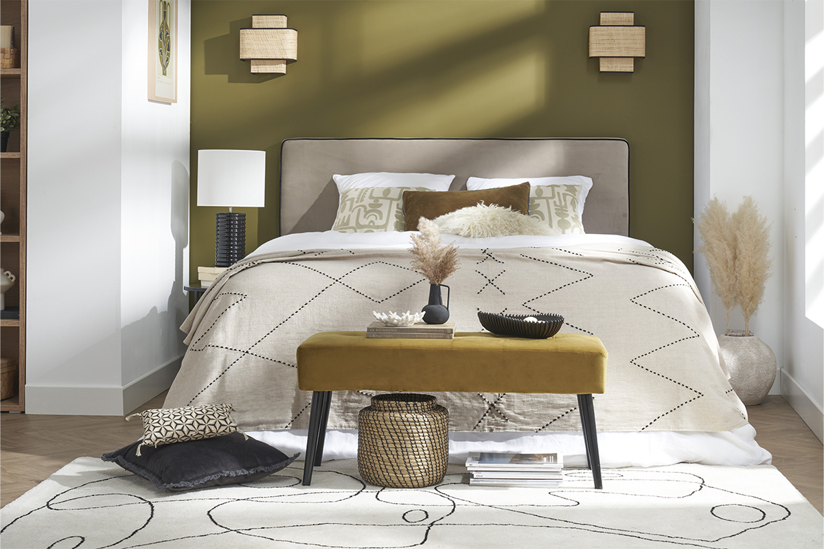 Tte de lit  suspendre en tissu velours taupe L160 cm LILY