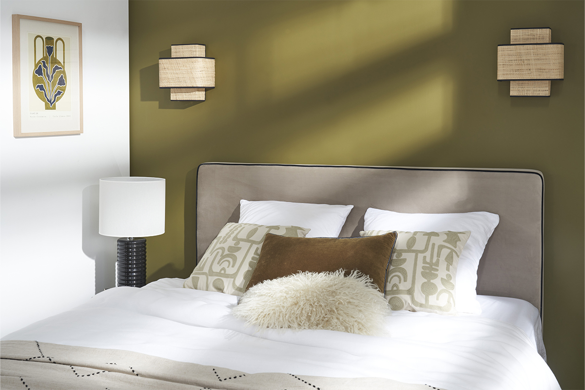 Tte de lit  suspendre en tissu velours taupe L160 cm LILY