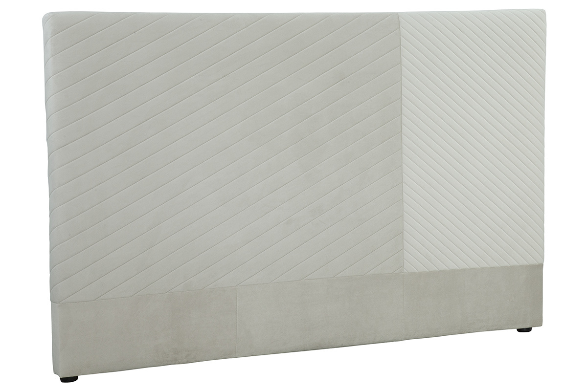 T�te de lit avec motif g�om�trique en velours beige L170 cm RIGA