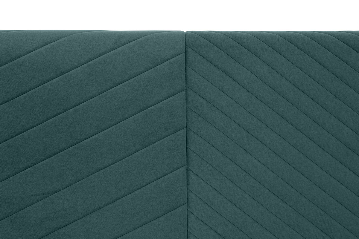 T�te de lit avec motif g�om�trique en velours bleu paon L170 cm RIGA