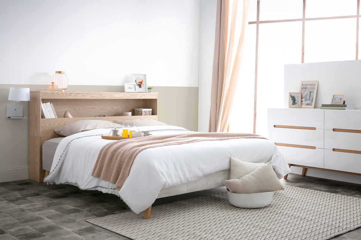 T�te de lit avec rangements bois clair 160 cm HYPNOS