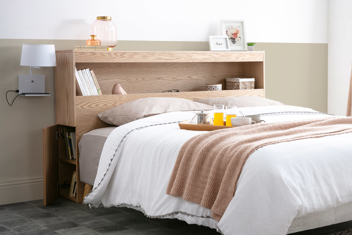 T�te de lit avec rangements bois clair 160 cm HYPNOS
