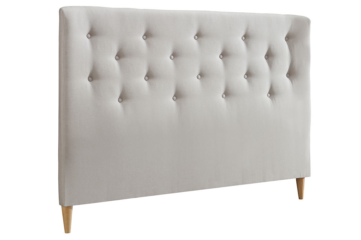 T�te de lit capitonn�e en tissu beige 170 cm EROS