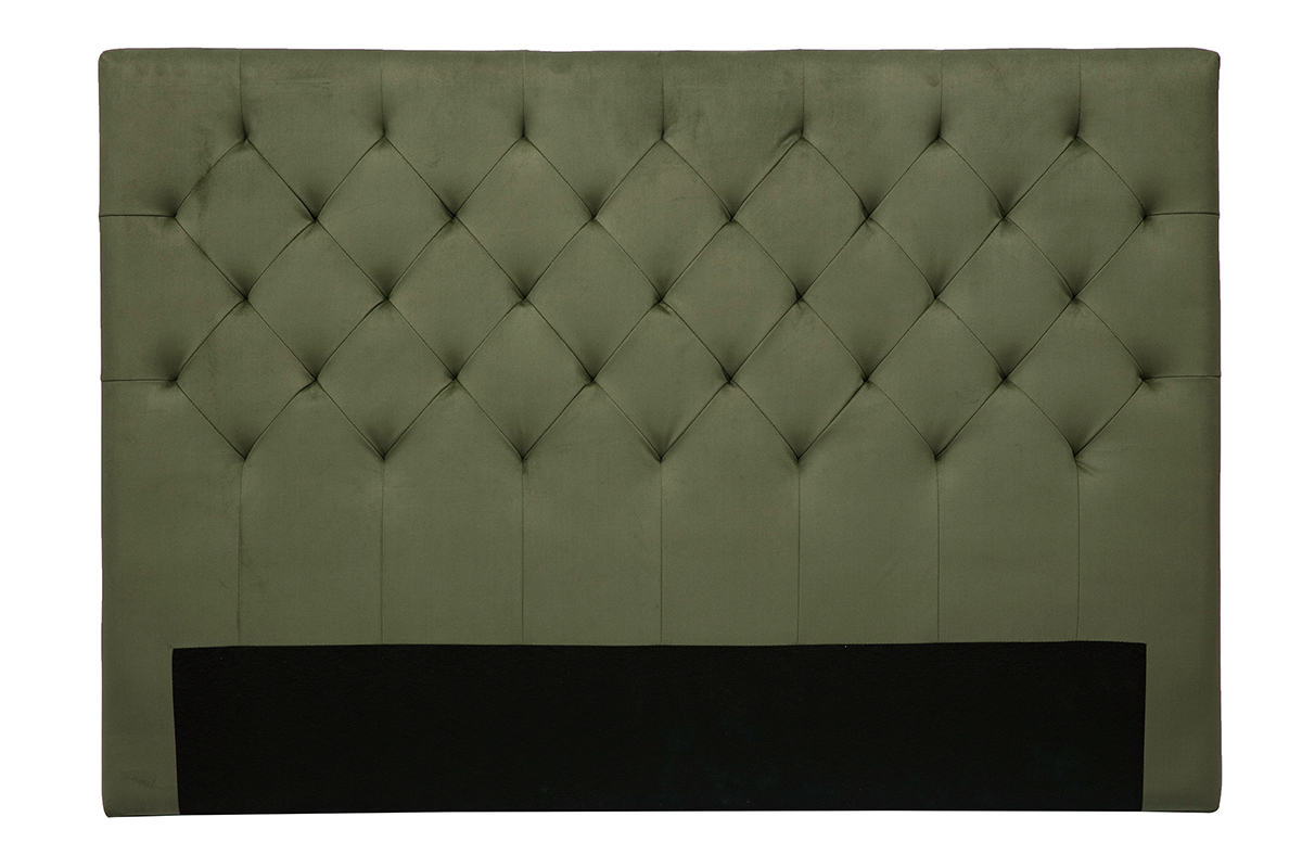 Tte de lit capitonne en tissu effet velours vert kaki L160 cm ENGUERRAND