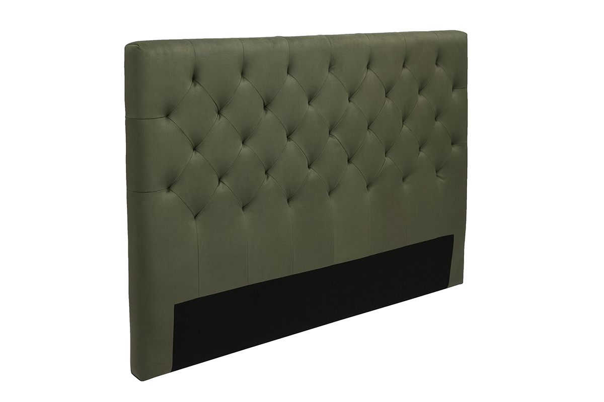 Tte de lit capitonne en tissu effet velours vert kaki L160 cm ENGUERRAND