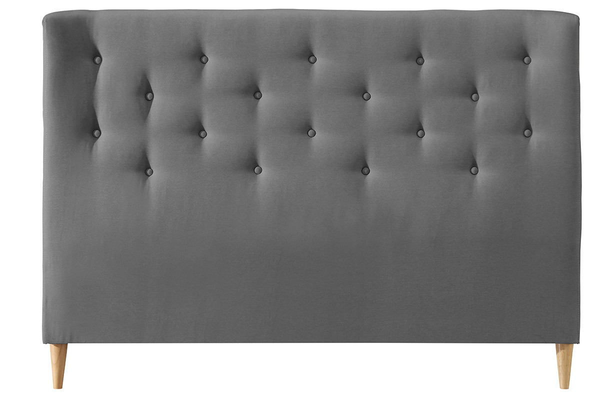 T�te de lit capitonn�e en tissu gris clair 170 cm EROS