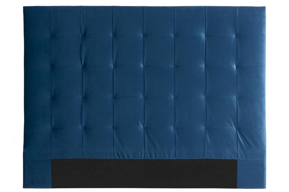 T�te de lit capitonn�e en tissu velours bleu fonc� L160 cm HALCIONA