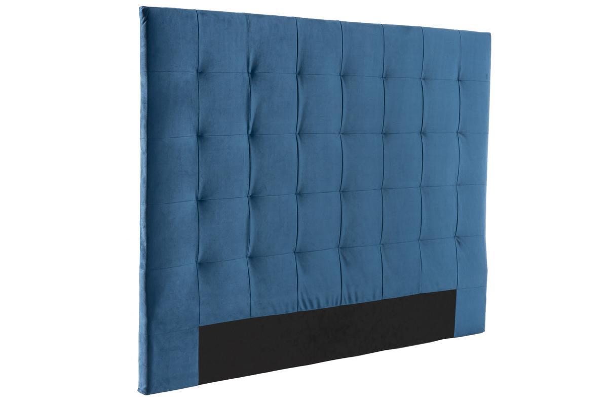 T�te de lit capitonn�e en tissu velours bleu fonc� L160 cm HALCIONA