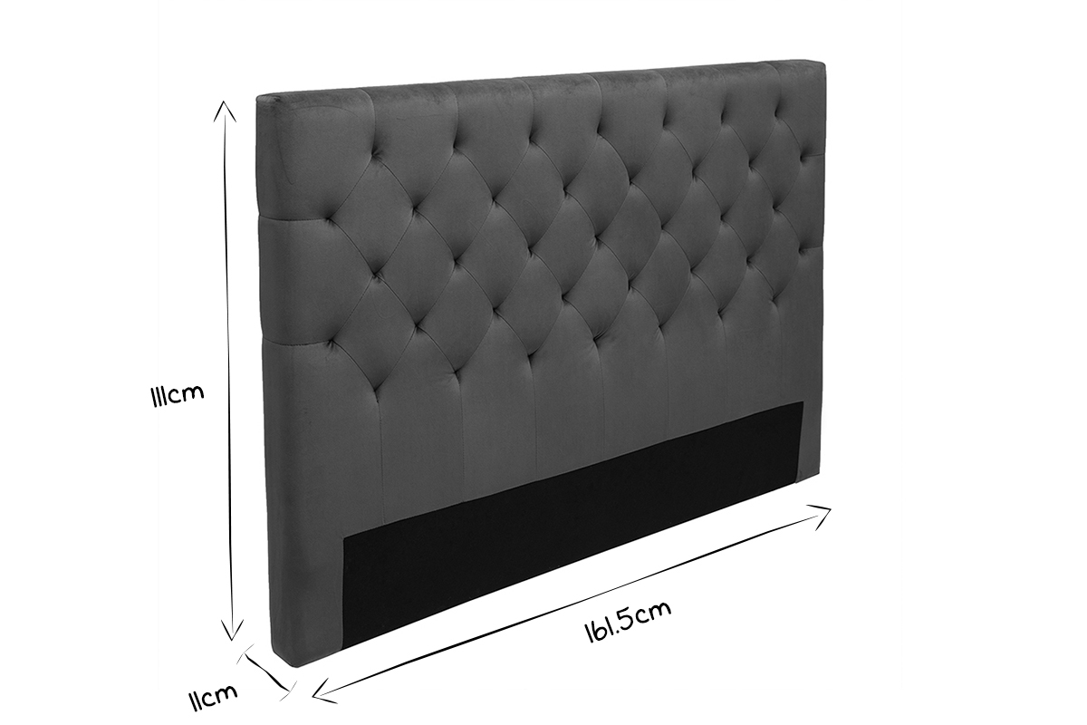 Tte de lit capitonne en tissu velours bleu ptrole L160 cm ENGUERRAND