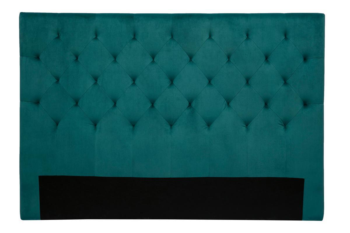 Tte de lit capitonne en tissu velours bleu ptrole L160 cm ENGUERRAND