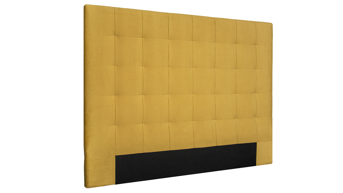 Tête de lit capitonnée en tissu velours jaune moutarde L160 cm HALCIONA